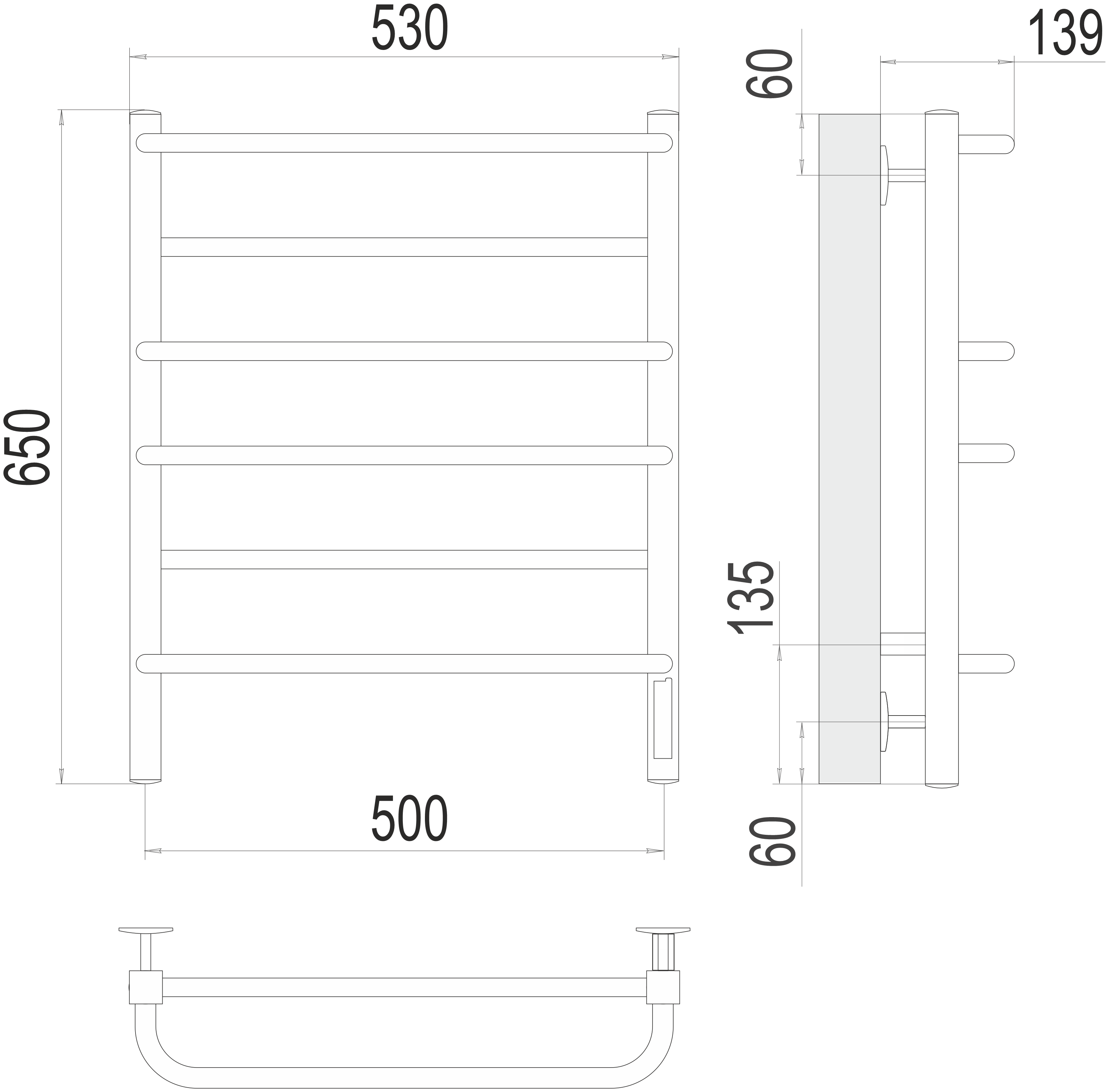 картинка Полотенцесушитель Терминус "Евромикс" квадро П6 500х650 Электро (guick touch)